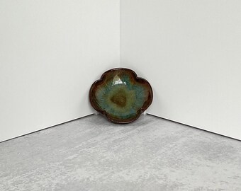 Blue and Green Speckled Flower Handmade Ceramic Jewelry Dish Holder