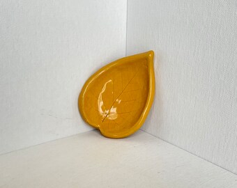 Yellow Handmade Ceramic Leaf Jewelry Dish Holder