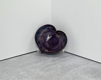 Blue and Purple Drippy Handmade Ceramic Heart Jewelry Dish Holder