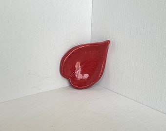 Red Handmade Ceramic Leaf Jewelry Dish Holder