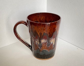 Fiery Red Drippy Handmade Ceramic Mug, Pottery Mug, Coffee Mug, Handmade Mug, Unique Mug