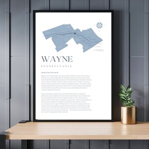Wayne, PA Obra de arte / Obra de arte azul moderna / Decoración de pared azul / Regalo de bienvenida / Decoración de pared / Póster de pared / Arte moderno / Línea principal PA
