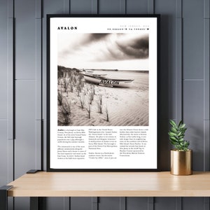 Poster di viaggio Avalon / Stampa in bianco e nero / Avalon, New Jersey / New Jersey Shore Wall Decor / Beach Print
