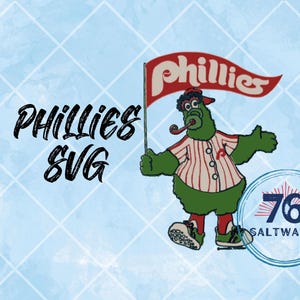 Archivo vectorial SVG de los Phillies. Diseño vintage de Philly Phanatic para camisetas retro, álbumes de recortes, letreros, proyectos escolares y más.
