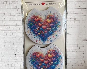 1 juego de posavasos de neopreno para coche hechos a mano con forma de corazón multicolor para el día de San Valentín