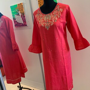 Thread and zari work kurti, handmade, embroidered work, gift for her, indian dress, wedding, engagement , babyshower gift