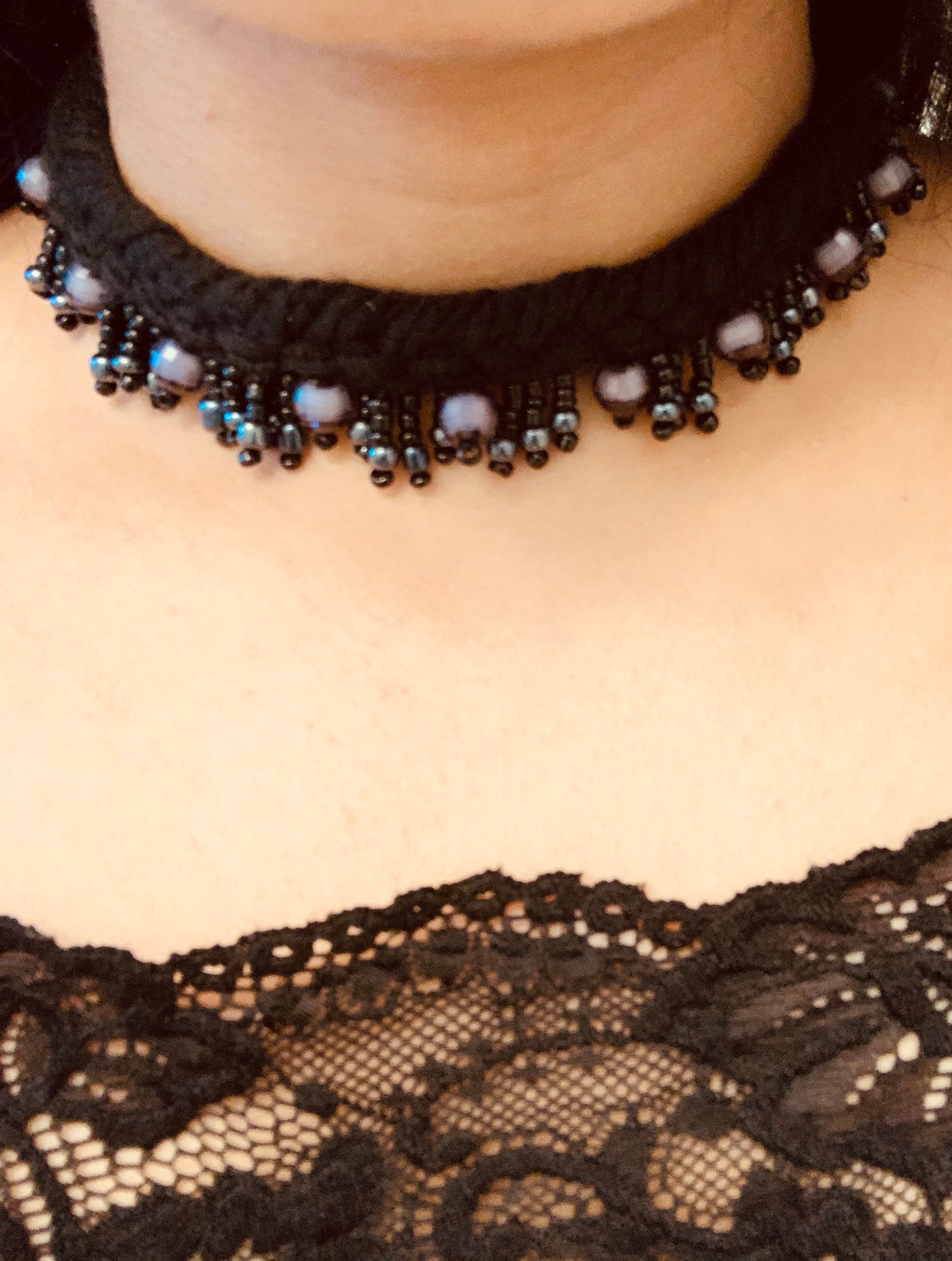 Handmade Thread Beaded Choker Necklace Etsy