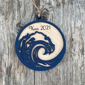 Wave ornament, Personalized Custom beach ornament,  coastal themed Christmas ornament, 2023 ornament, Family name, baby name, gift idea