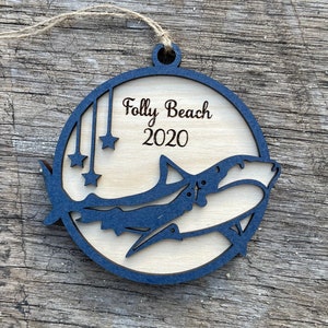 Shark ornament, Personalized Custom ornament, beach coastal themed Christmas ornament, 2023 ornament Family name, baby name, special gift
