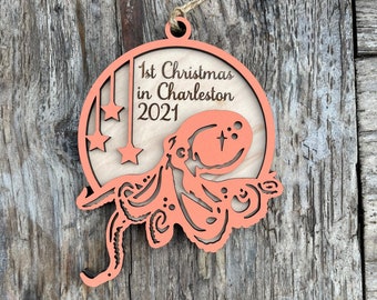 Octopus ornament, Personalized Custom beach coastal themed Christmas ornament 2023, Family ornament, baby ornament, personalize ornament