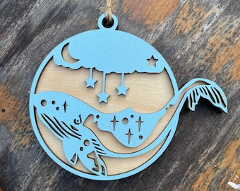 Whale ornament Personalized Custom beach coastal themed Christmas ornament 2026 Family name baby name customized ornament laser keepsake