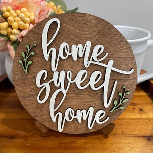 Home Sweet Home round wood sign, housewarming gift, home tiered tray decor, shelf sitter, realtor gift, new house gift, home tier tray sign