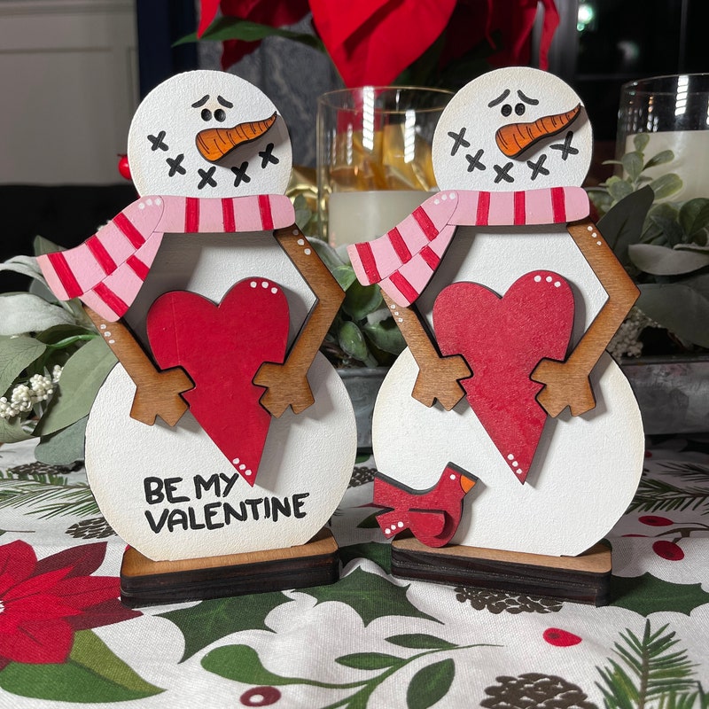 💌BUY 2 FREE SHIPPING 💌Valentine snowman shelf sitter, Valentine&#39;s day decoration, heart decor, Valentine tiered tray decor, snowman decoration, farmhouse style