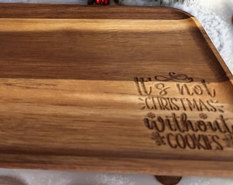 Engraved Wood Christmas Cookie Tray: Holiday Serving Platter (15x8x2)