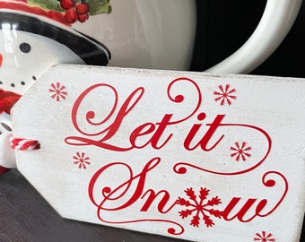 Winter Tiered Tray Tag, Let it Snow Gift Tag, Beaded Tag, Let it Snow, Snow Tag, Wood Package Tag, Beaded Tag, Gift Exchange
