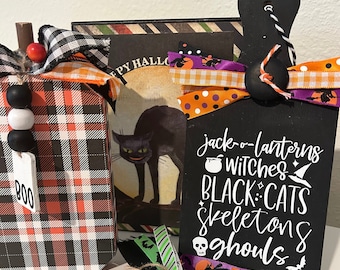 Mini Wood Halloween Decor Board, Tiered Tray Decoration