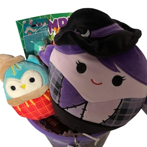 Squishmallow Halloween Boo Korb: Phobien-Hexe, Winston Eule, Spielzeug & Süßigkeiten
