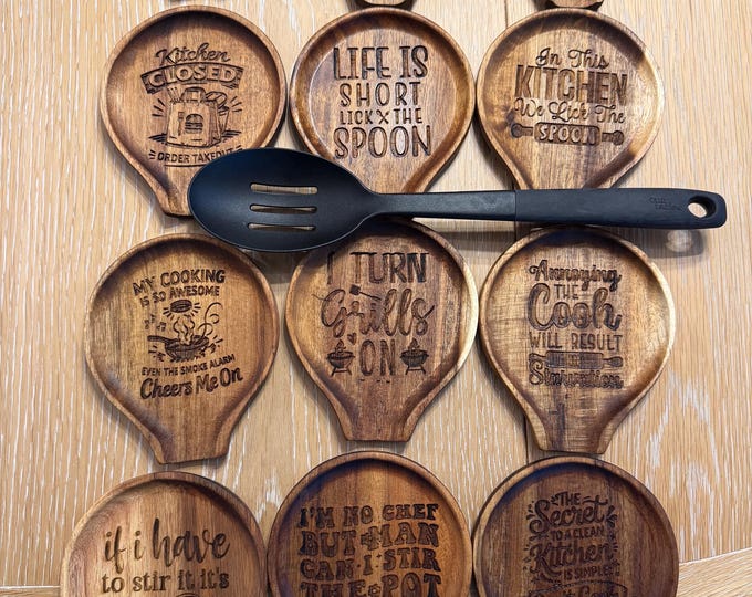 Wood Spoon Rest, Stovetop,  Funny Kitchen Decor, Engraved Spoon Rest, Stove Rest, Spoon trivet, Farmhouse,  Housewarming, Choice of Phrases