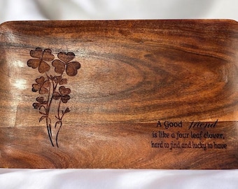 Engraved Wood Friend Tray, Clover Design, Valet Tray