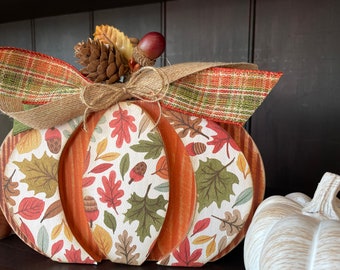 Country Orange Wooden Pumpkin: Fall Tiered Tray Decor