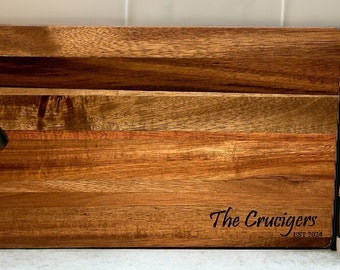 Personalized Acacia Wood Charcuterie Board: Heart Cutting Board & Knife Set