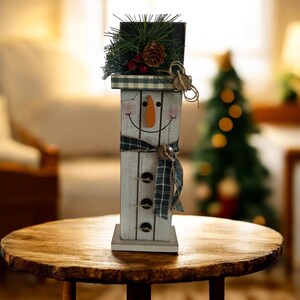 Tall Wooden Snowman, 3D Snowman, Tabletop Decor, Snowman Decor, Country, Farmhouse, Mantle, Christmas Decor, Holiday, Decorative Snowman