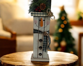 Tall Wooden Snowman, 3D Snowman, Tabletop Decor, Snowman Decor, Country, Farmhouse, Mantle, Christmas Decor, Holiday, Decorative Snowman