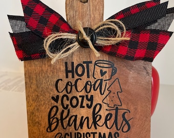 Decorative Christmas Cutting Board, Red Check Bow, Tiered Tray Decor