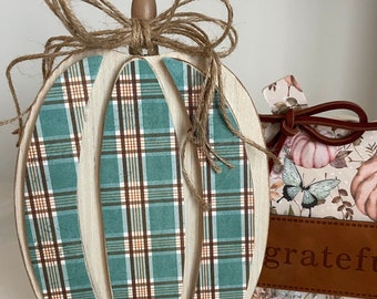 Plaid Wood Pumpkin: 3D Fall Tiered Tray Decor