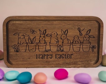Engraved Wood Easter Serving Tray: Bunny Decor, Valet Tray