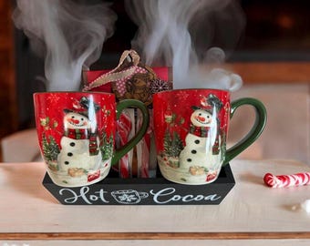 Snowman Mug Hot Cocoa Gift Basket, Ghirardelli, Milano Cookies, Country Christmas