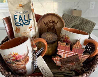 Highland Cow Coffee Gift Basket, Starbucks Fall Blend, Autumn Decor