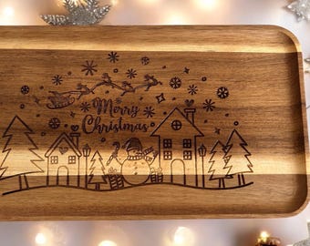Engraved Christmas Serving Tray: Holiday Cheese Board, Valet Tray