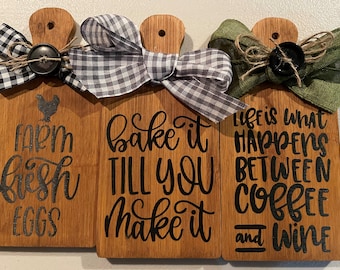 Wood Decorative Charcuterie Board, Small Cutting Board, Farmhouse, Tiered Tray Decor, Housewarming, Choice of Phrases, Wine and Coffee