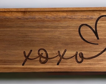 Engraved Acacia Wood Serving Tray, XOXO Heart Design, Wedding Gift