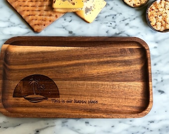 Engraved Wood Serving Tray: Beach Theme Valet Tray