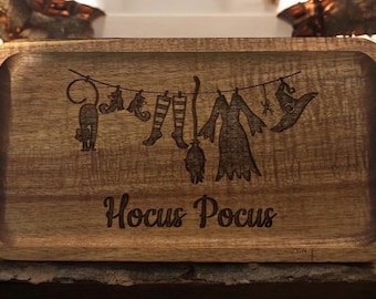 Engraved Halloween Tray: Hocus Pocus Witch Wardrobe, Wood Serving Tray