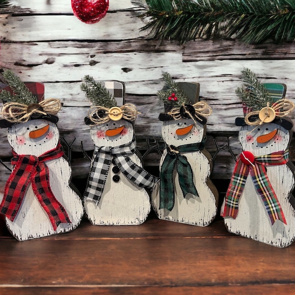 Wooden Snowman, Primitive, 3D Snowman, Tiered Tray Decor, Snowman Decor, Country, Farmhouse, Shelf Setter, Plaid Snowman, Christmas Decor