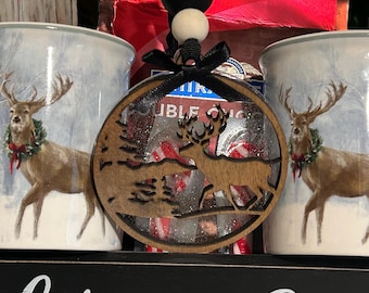 Deer Hot Chocolate Gift Basket with Laser Cut Ornament