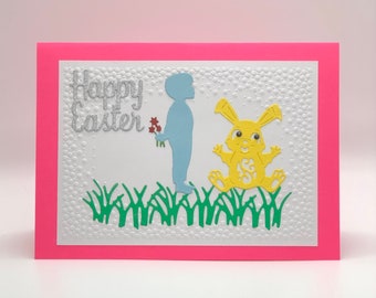 Cute Boy Easter Handmade Card with Bunny