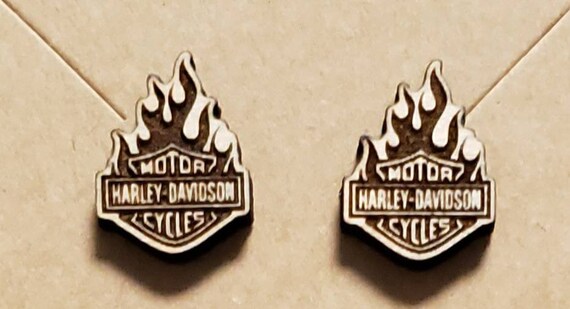 Harley Davidson Shield and Flames Stud Earrings | Etsy