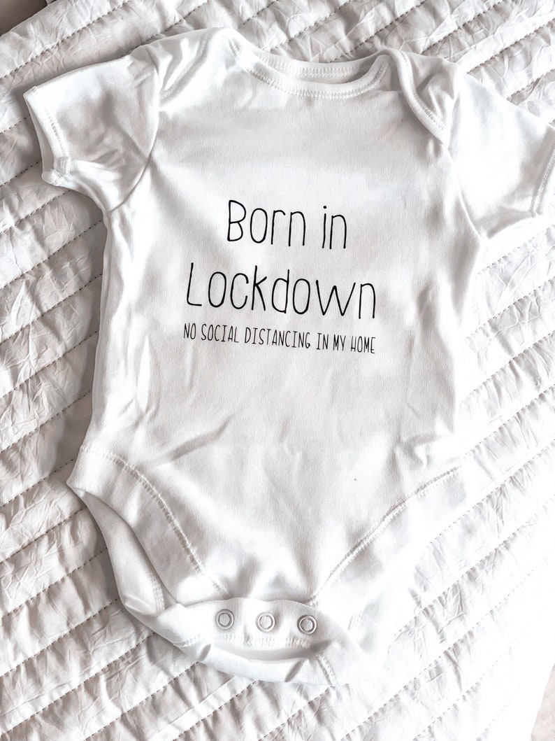Born in lockdown babygrow body suit baby romper outfit personalised lockdown babygrow