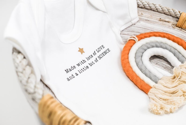 Ivf baby grow onesie made with love and a little bit of science bodysuit baby announcement image 6