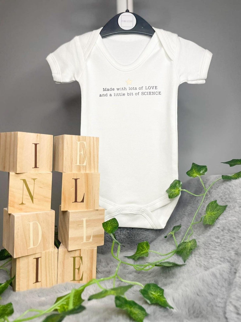 Ivf baby grow onesie made with love and a little bit of science bodysuit baby announcement image 7