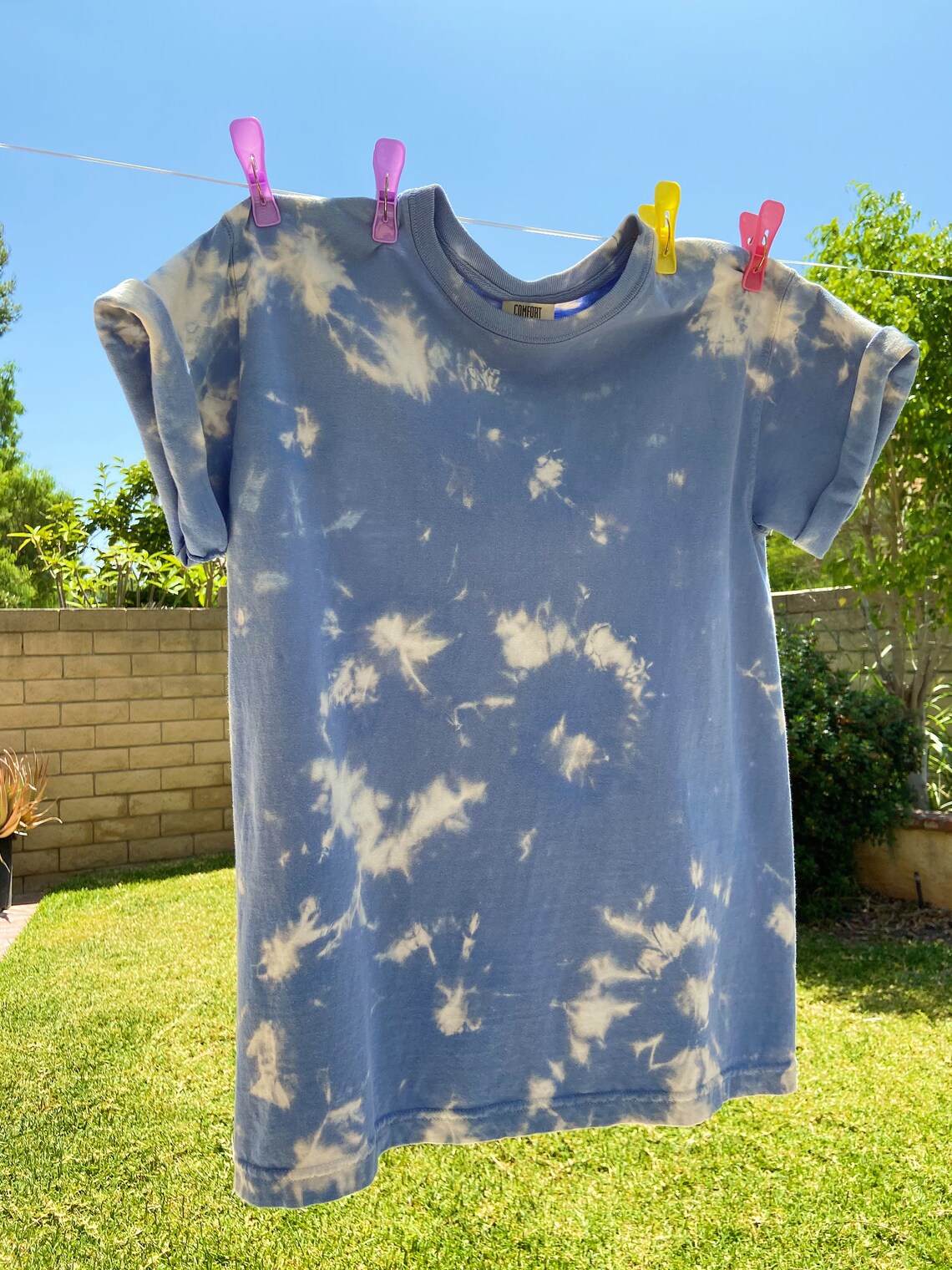 Bleach Dye T Shirt Blue Tie Dye Womens Tie Dye T Shirt Etsy