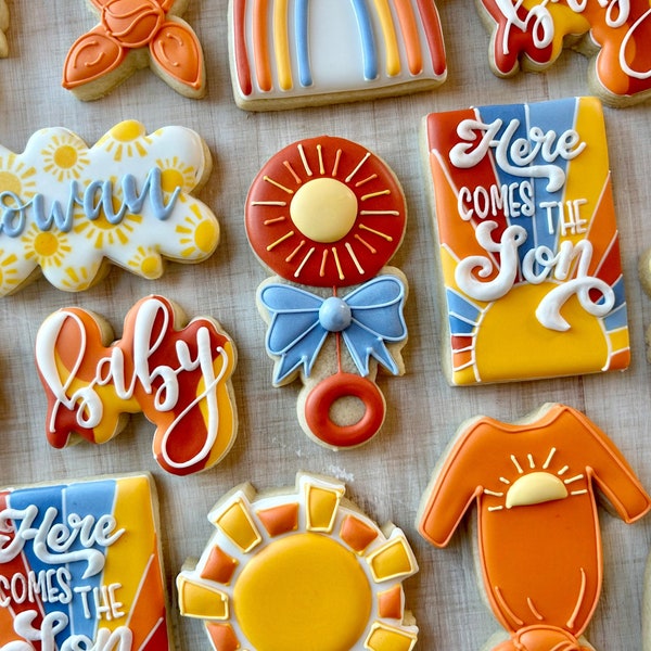 Personalized Sunny Sugar Cookies, First Birthday Decorated, Sunshine Dozen Cookies, 1st Birthday Party Favor, Custom Cookies, Baby Shower