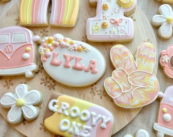 Personalized Groovy Sugar Cookies, First Birthday Decorated, Hippie Dozen Cookies,Groovy 1st Birthday Party Favor,Custom Cookies,Baby Shower