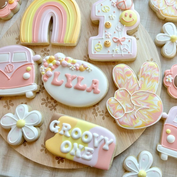 Personalized Groovy Sugar Cookies, First Birthday Decorated, Hippie Dozen Cookies,Groovy 1st Birthday Party Favor,Custom Cookies,Baby Shower