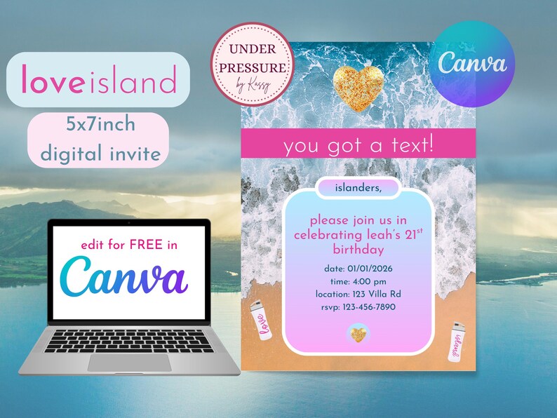 Love Island Invitation Digital Template Birthday Invite