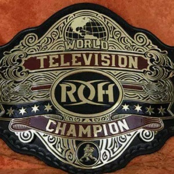 roh ring of honor world television championship 2mm brass gold plated Adult size real leather champion wrestling belt real leather black